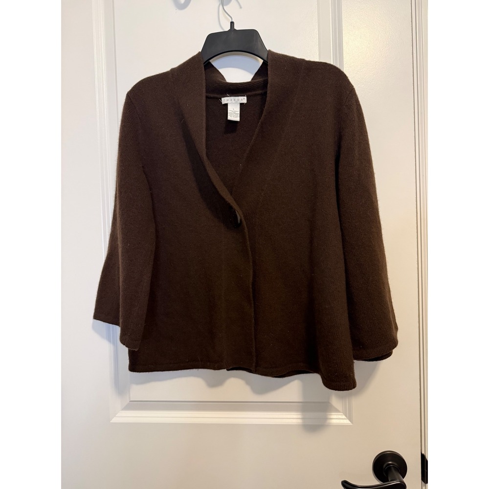 Tweeds Cardigan Sweater Womens L Brown EUC Lambswool Angora‎ Knit Minimalist